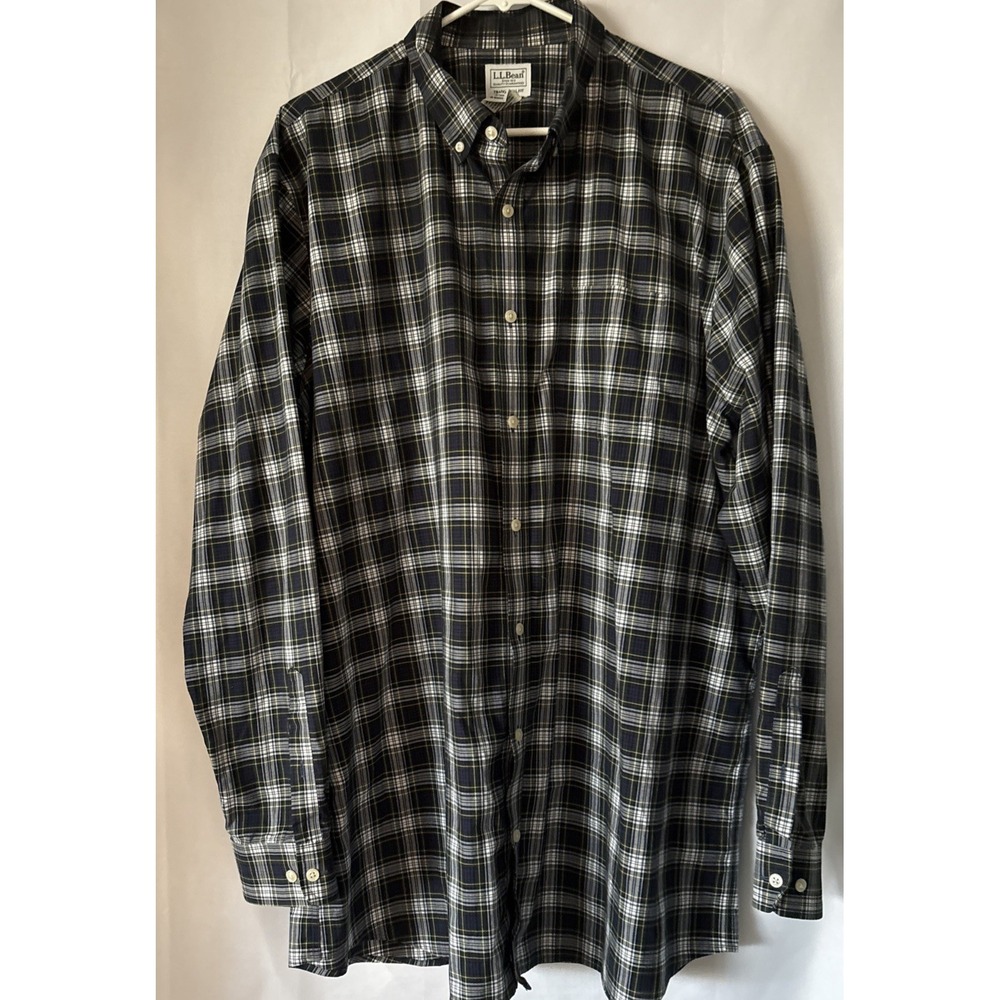 Lands' End Men's XLT Button-Down Long Sleeve Shirt Blue Plaid 17-17.5